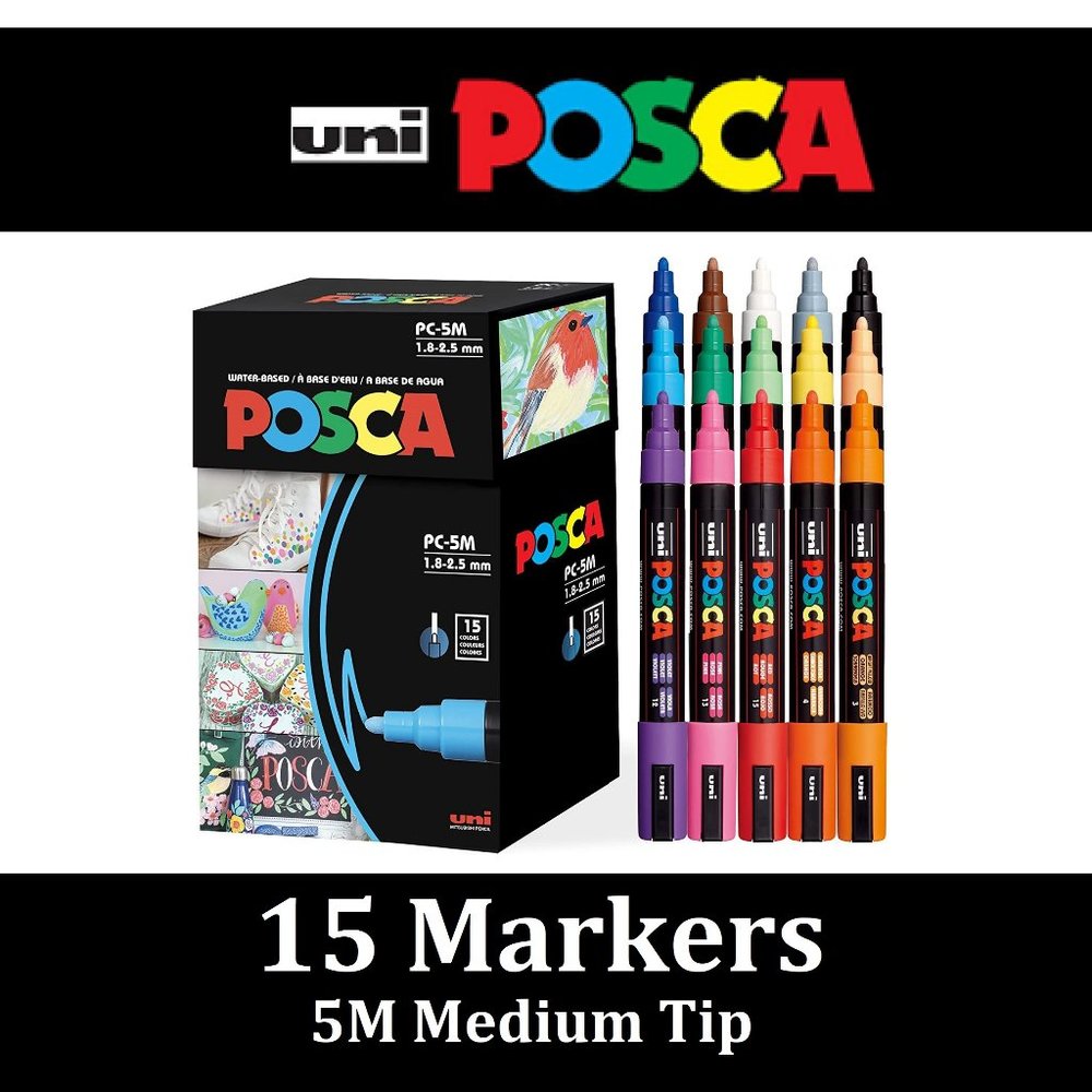 NEW 15 POSCA Paint Markers 5M Medium Tip Acrylic Paint Pens Art Supplies  PC-5M